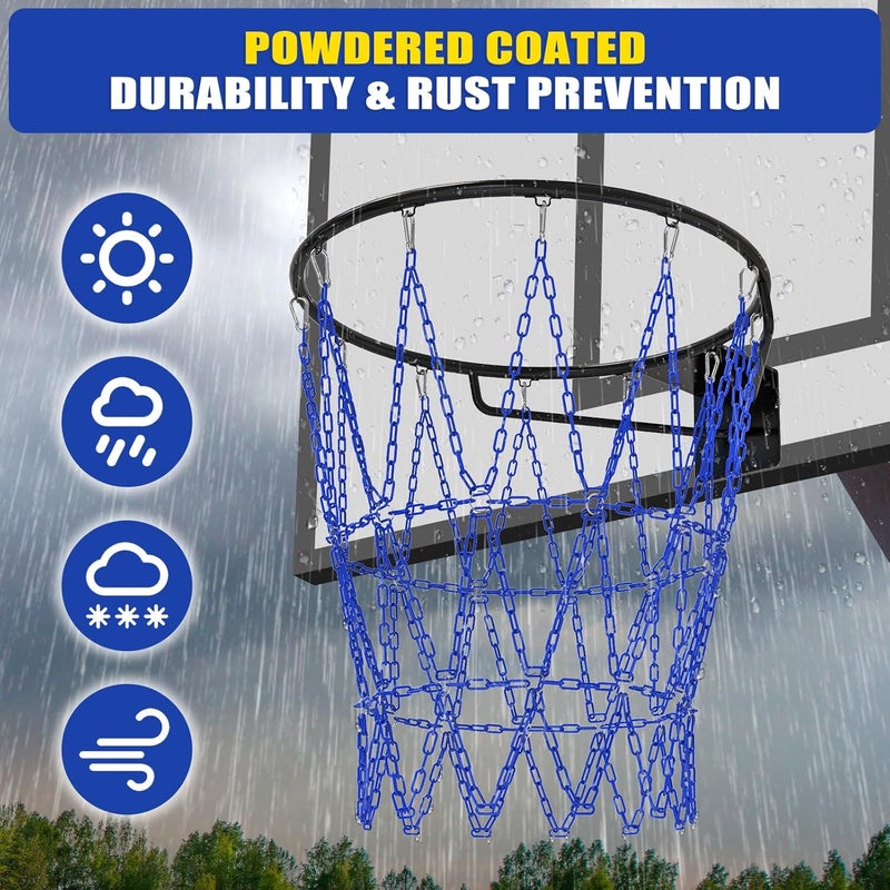 KingDolly Upgraded Buckle Chain Basketball Net, Rust-Proof Coated Metal Basketball Net Outdoor with 12 Loops Snap Links, 18" Universal Fit Chain Net for Basketball Hoop - No Tools Installation - Image 5